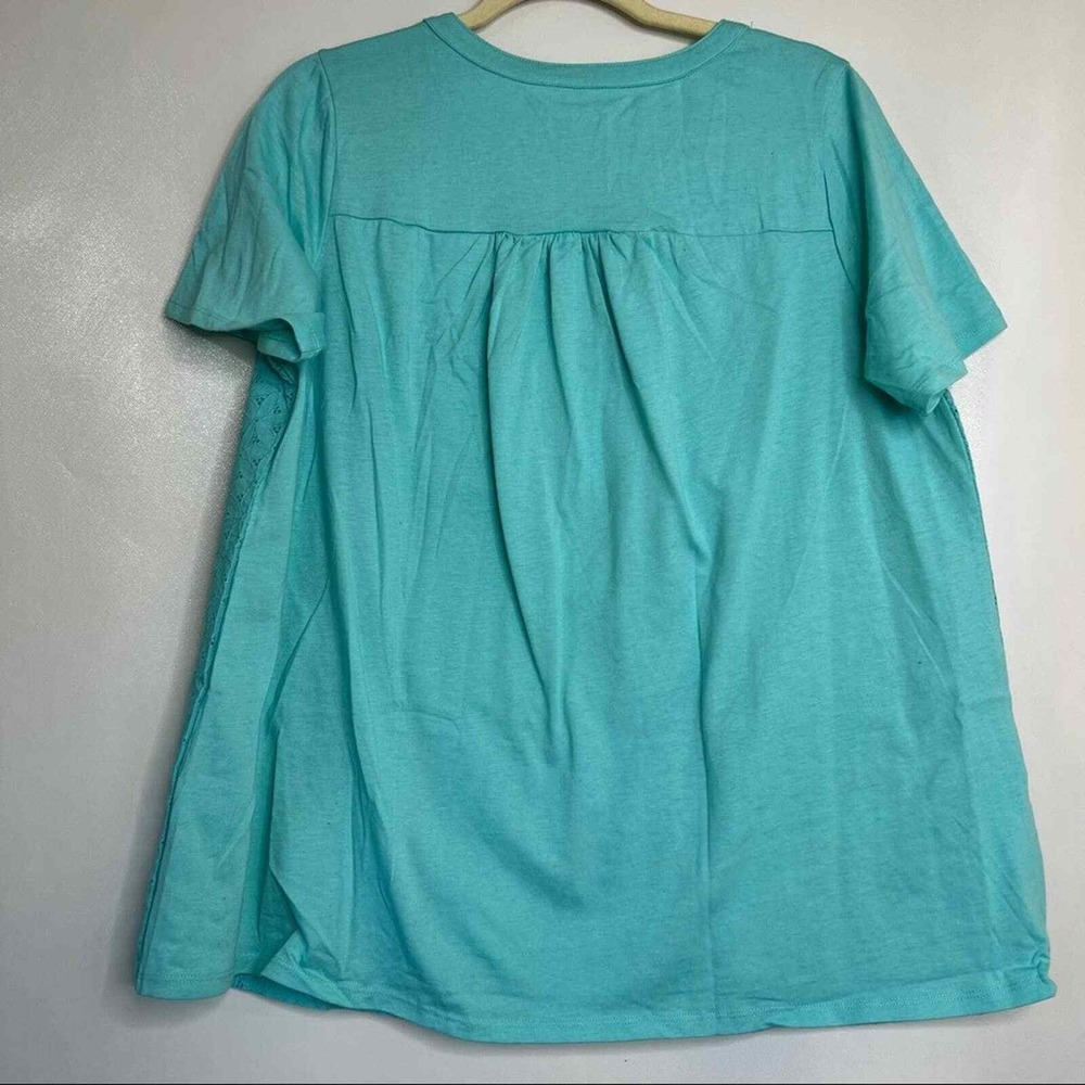 Woman Within Eyelet Top Women 14/16 M Aqua Blue Short Sleeve Split Neck - Picture 8 of 8